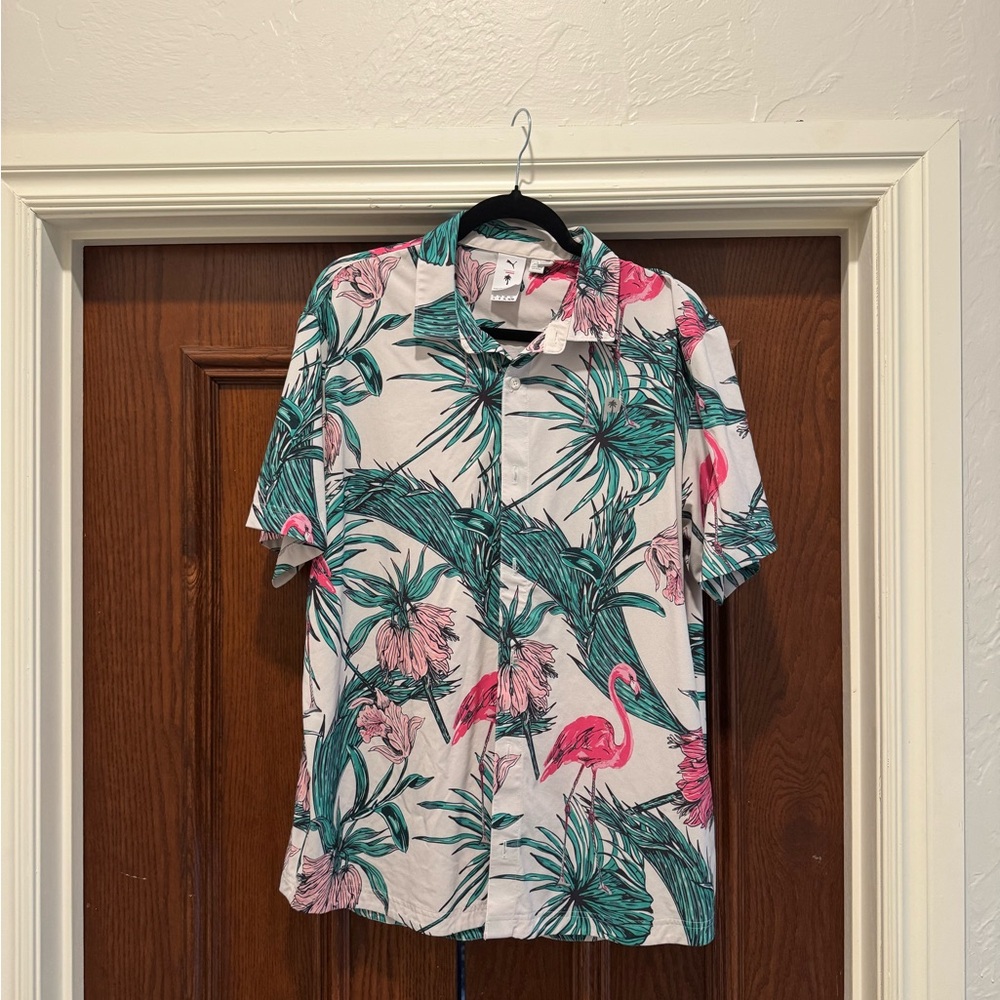 PUMA X PTC Palm Tree Crew Print | men’s button down all over tropical shirt L